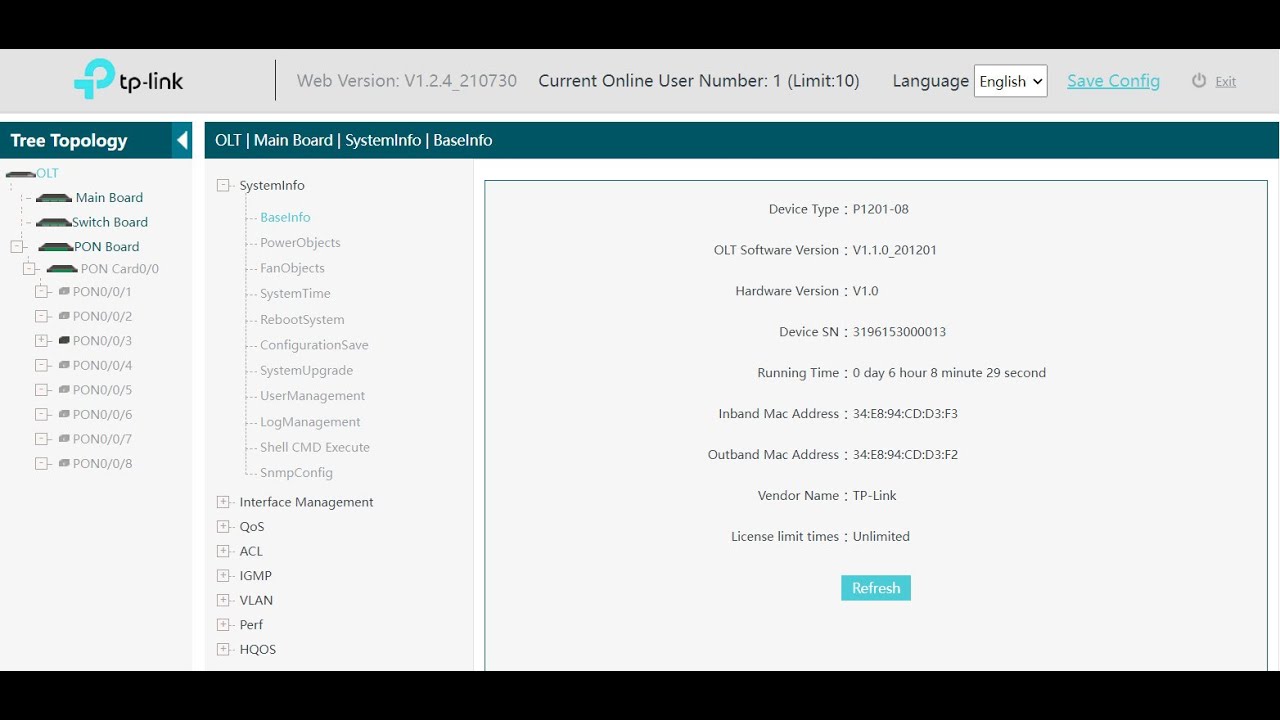 Configuración WEB de OLT P1201-08