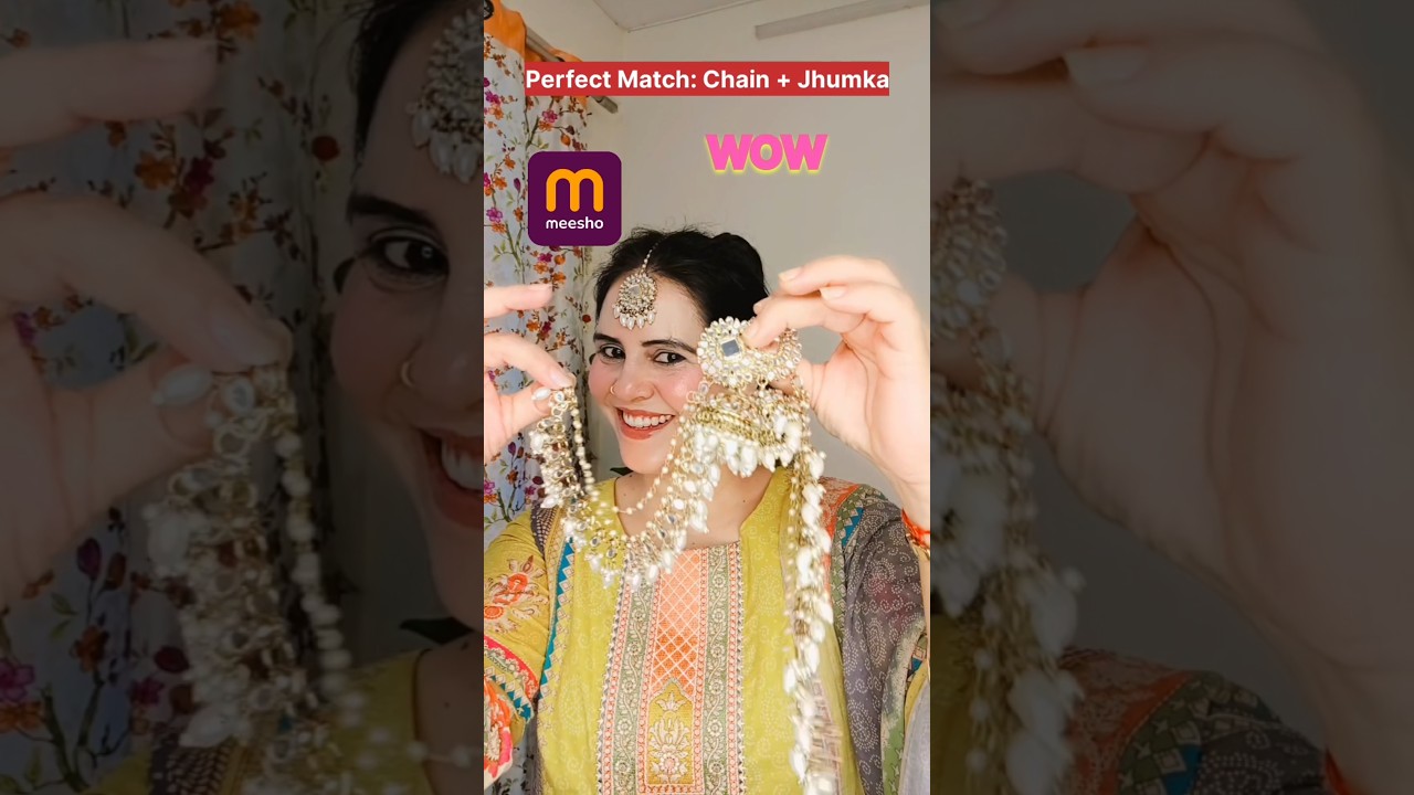 Meesho Bahubali Jhumka with Chain Look🔥|Jhumka Earrings Haul|#shotrs#jhumka#meeshojewellery#earrings