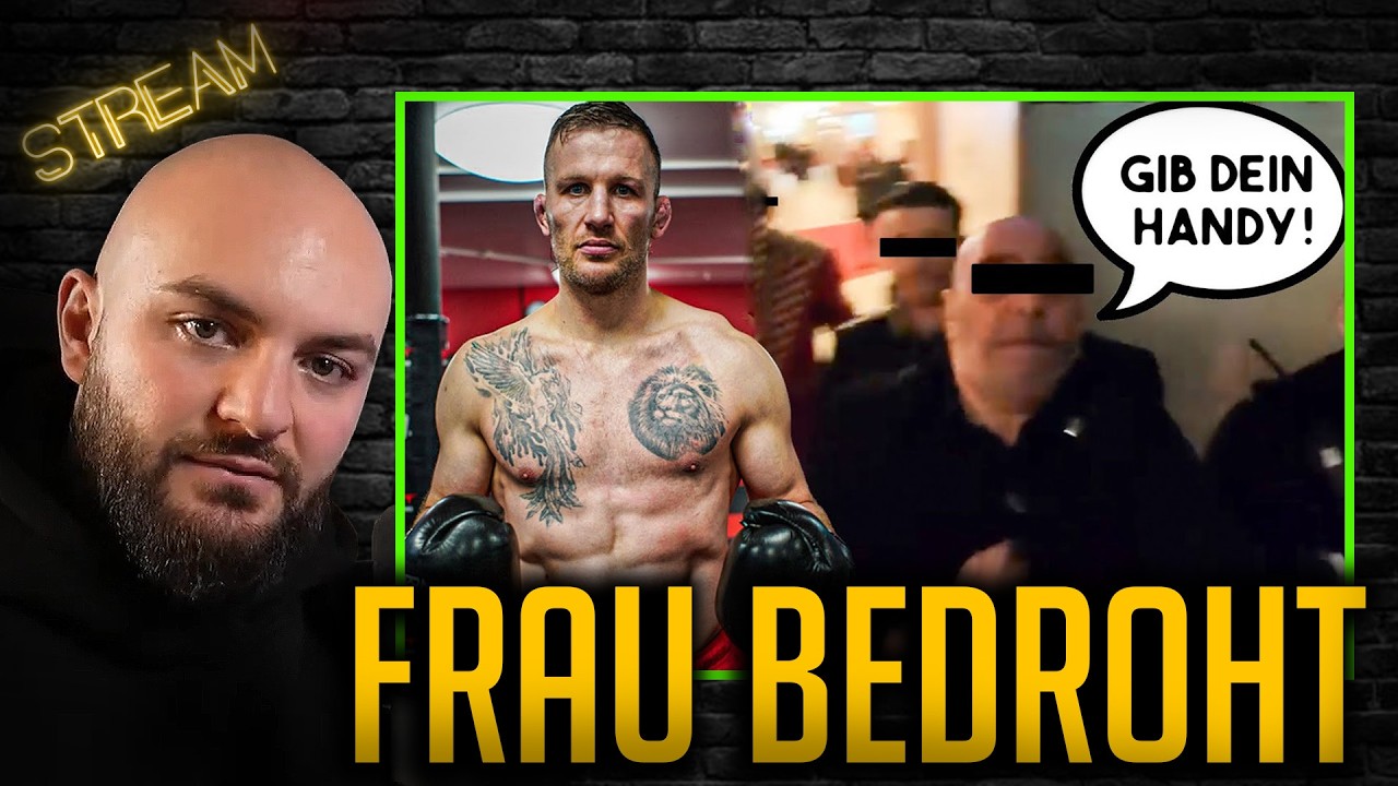 5 Männer bedrohen eine Frau.