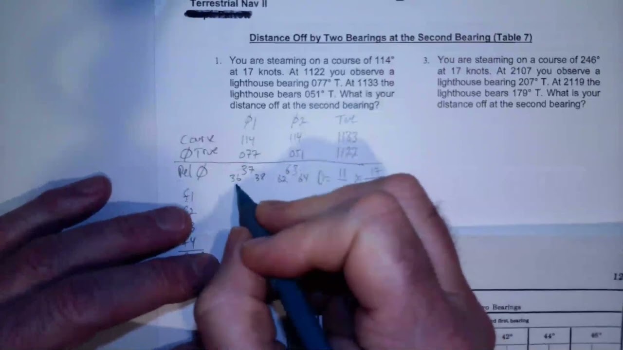 Determine Distance off at 2nd bearing using Table 7 of Bowditch II 1981