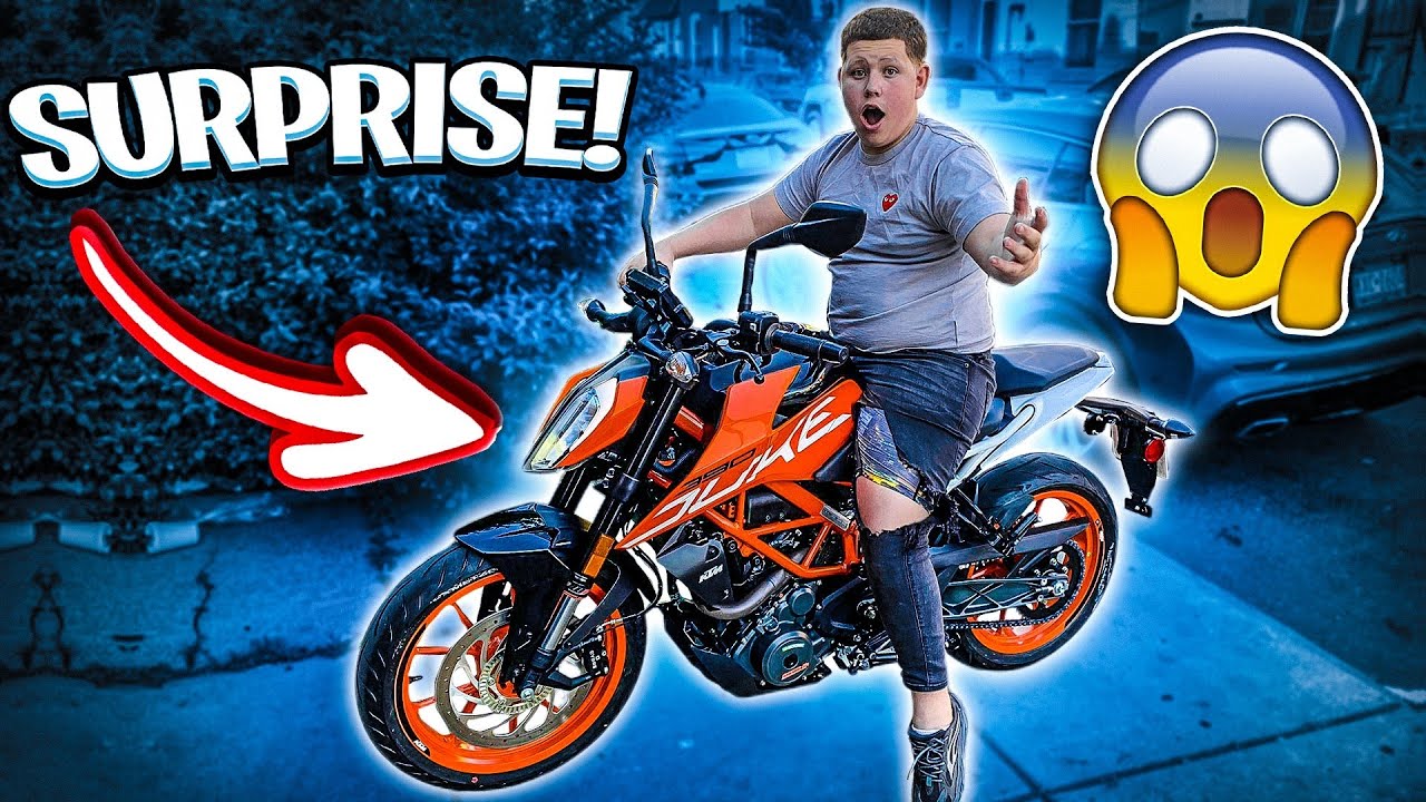SURPRISING MY LITTLE BROTHER WITH A NEW MOTORCYCLE ! (KTM DUKE 390) | BRAAP VLOGS