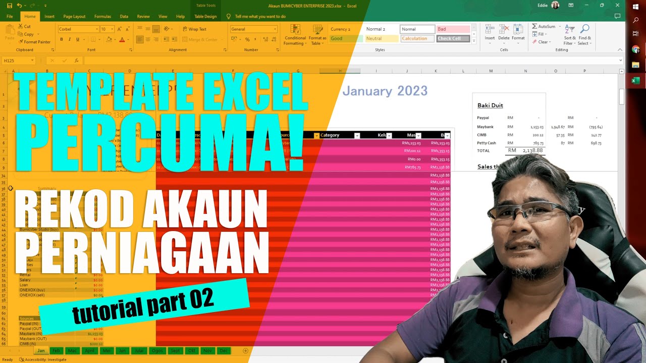 Cara Rekod Akaun Perniagaan Mudah Guna Microsoft Excel | Template Excel Percuma (Part 2)