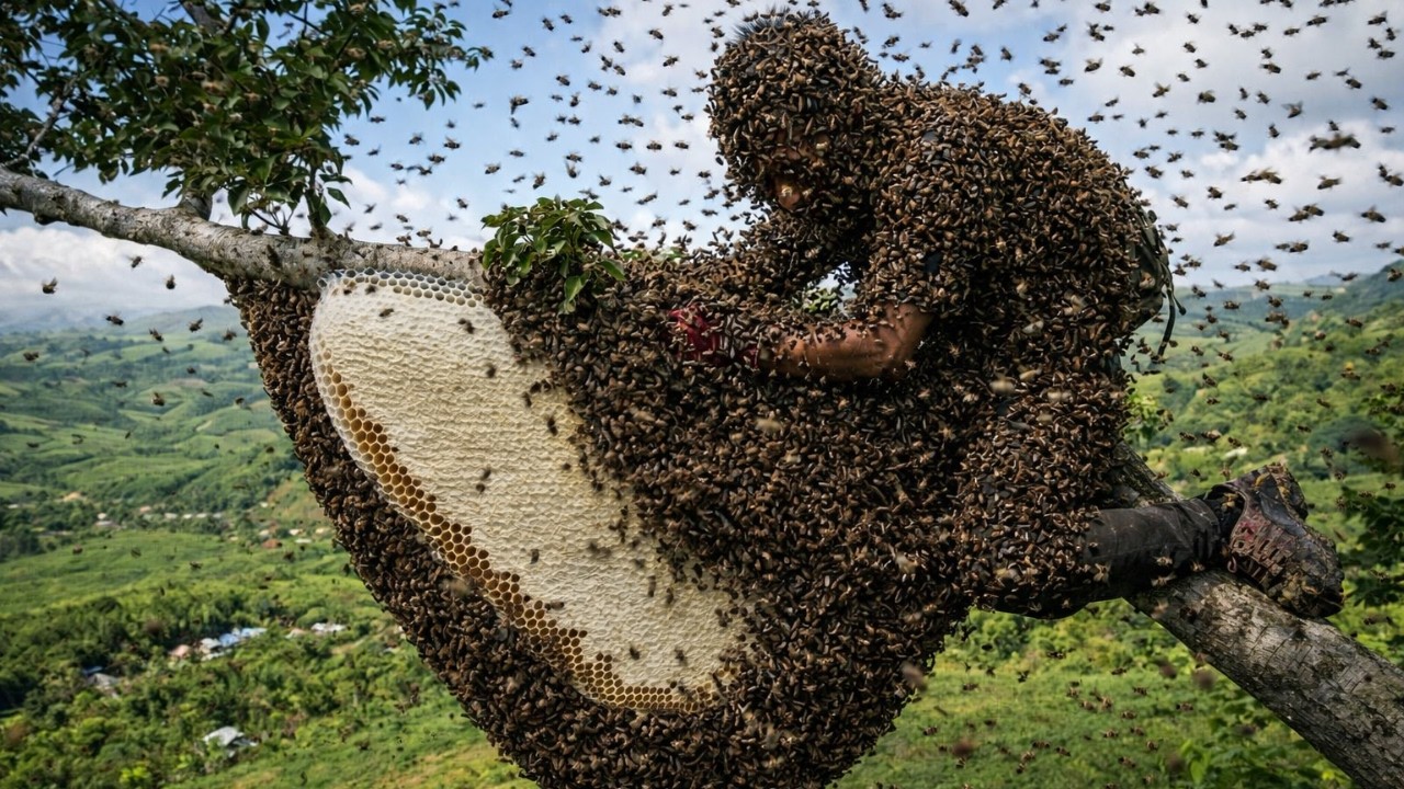 This is why you should NEVER touch a wild beehive