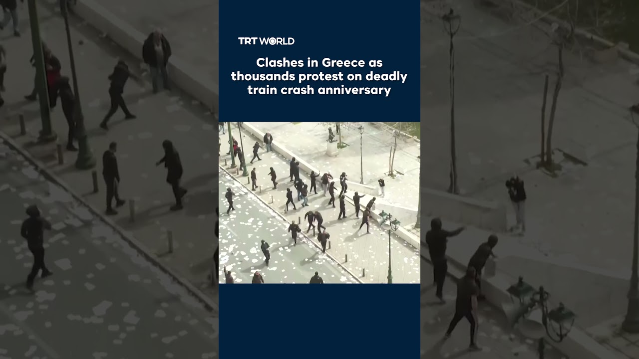 Clashes in Greece as hundreds of thousands protest on anniversary of deadly train crash