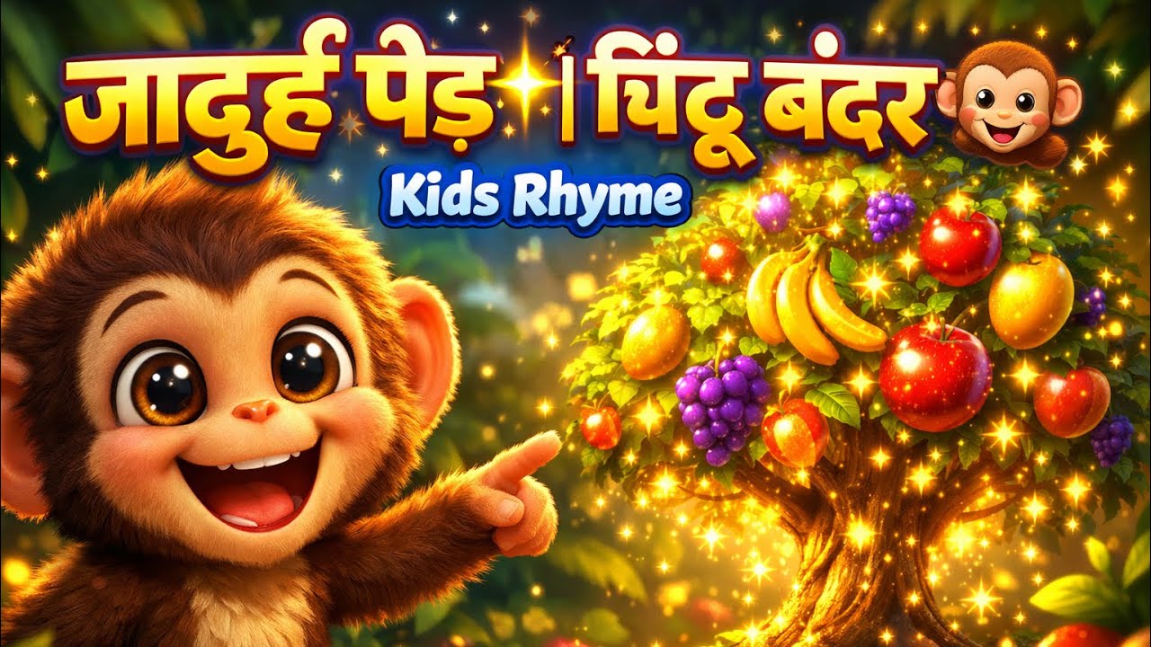 ✨ जादुई पेड़ से गिरते रंग-बिरंगे फल!चिंटू बंदर और उसके दोस्तों के साथ मस्ती, गाना और सीखना 🐒🍎🍌