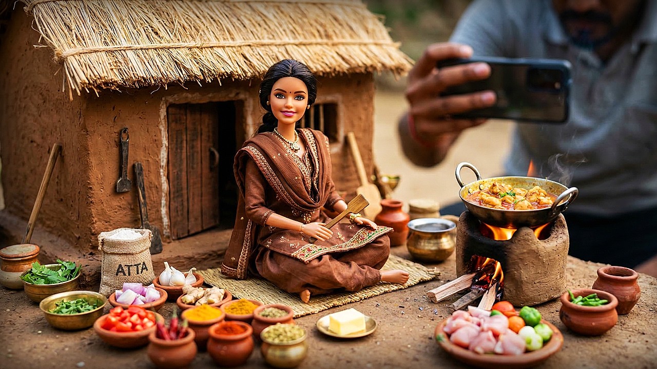 Miniature Doll Butter Chicken & Garlic Naan Cooking ASMR 🍛🫓 | Indian Village Tiny Kitchen Story
