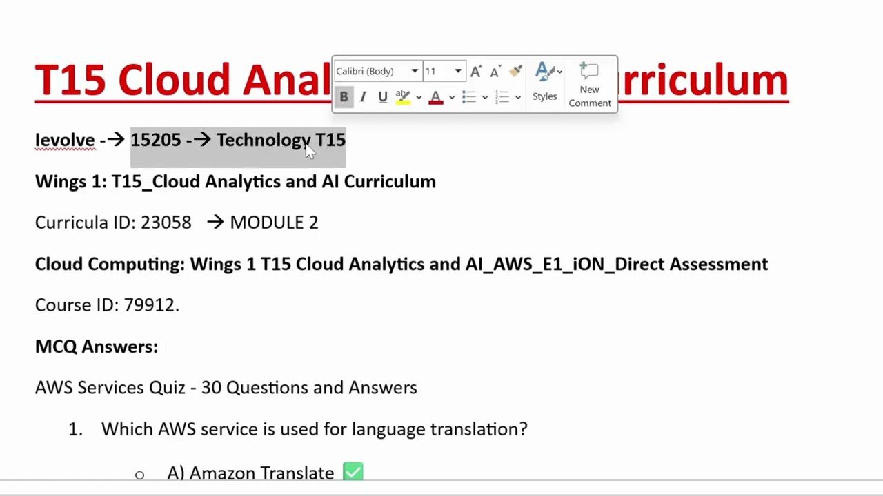WINGS1 T15 MCQ ANSWERS | 79912