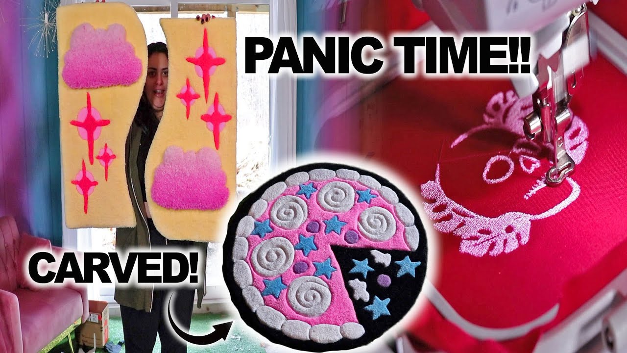 Making Embroidered Beanies, SUPER Satisfying Cake Rug, Carving, Backing & Staining the Wall Hanging!