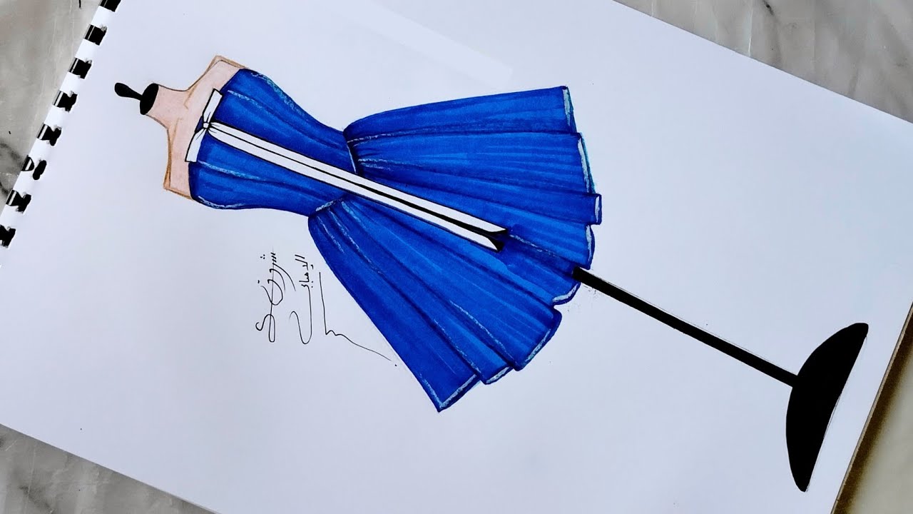 رسم فستان قصير بسيط وسهل للمبتدئين 💙💙✨#تصاميم #رسم #رسم_سهل 