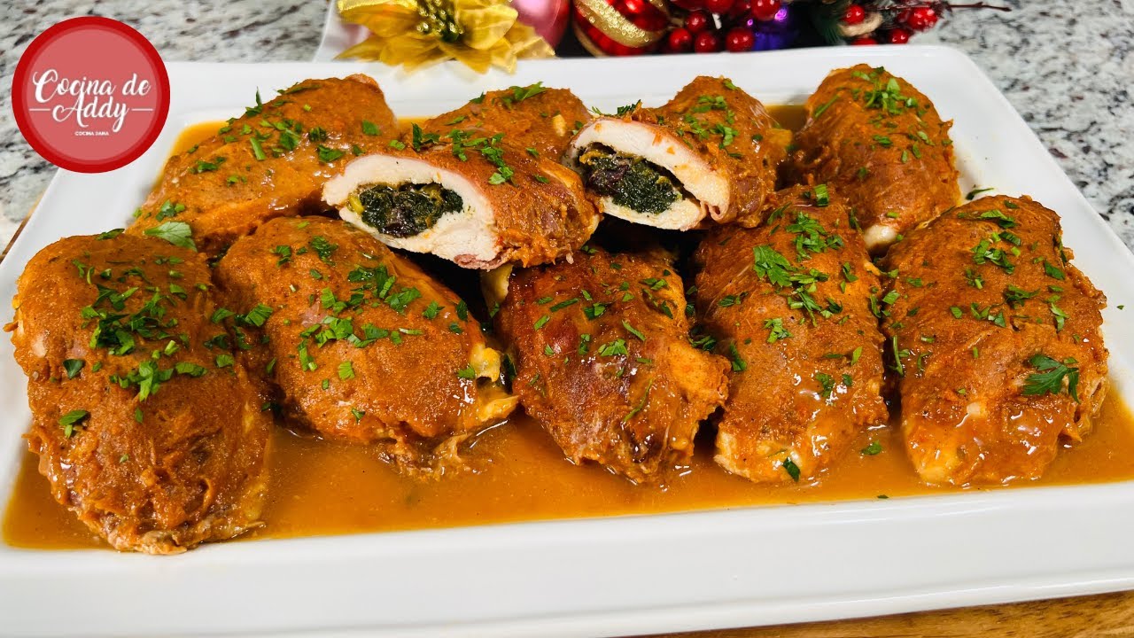 PECHUGAS RELLENAS DE ESPINACAS CON GRAVY. Sano y Sin Grasa. Apta Diabetes, Dieta. Sabrosas y Fáciles