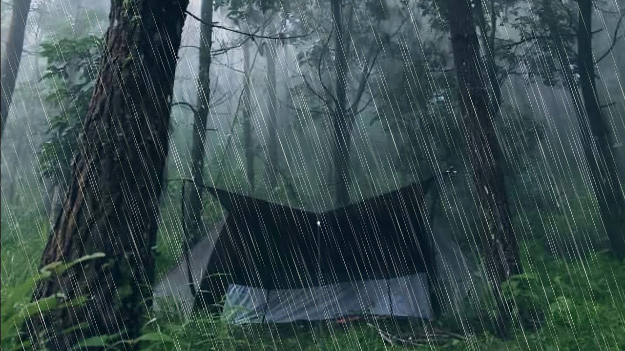 SOLO CAMPING HEAVY RAIN - HIKING IN LONG HEAVY RAIN NON STOP - ASMR