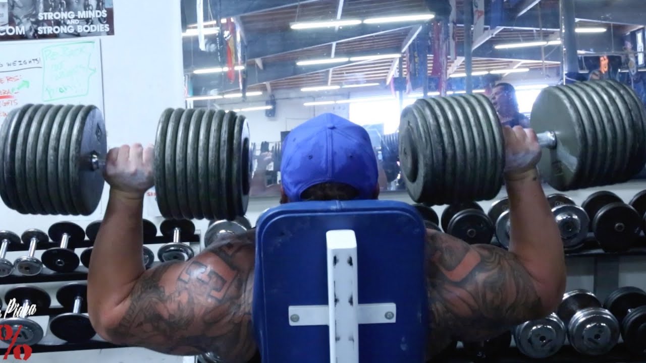 200LB DUMBBELL SHOULDER PRESSES - BIG BOY - METRO FLEX- Rich Piana