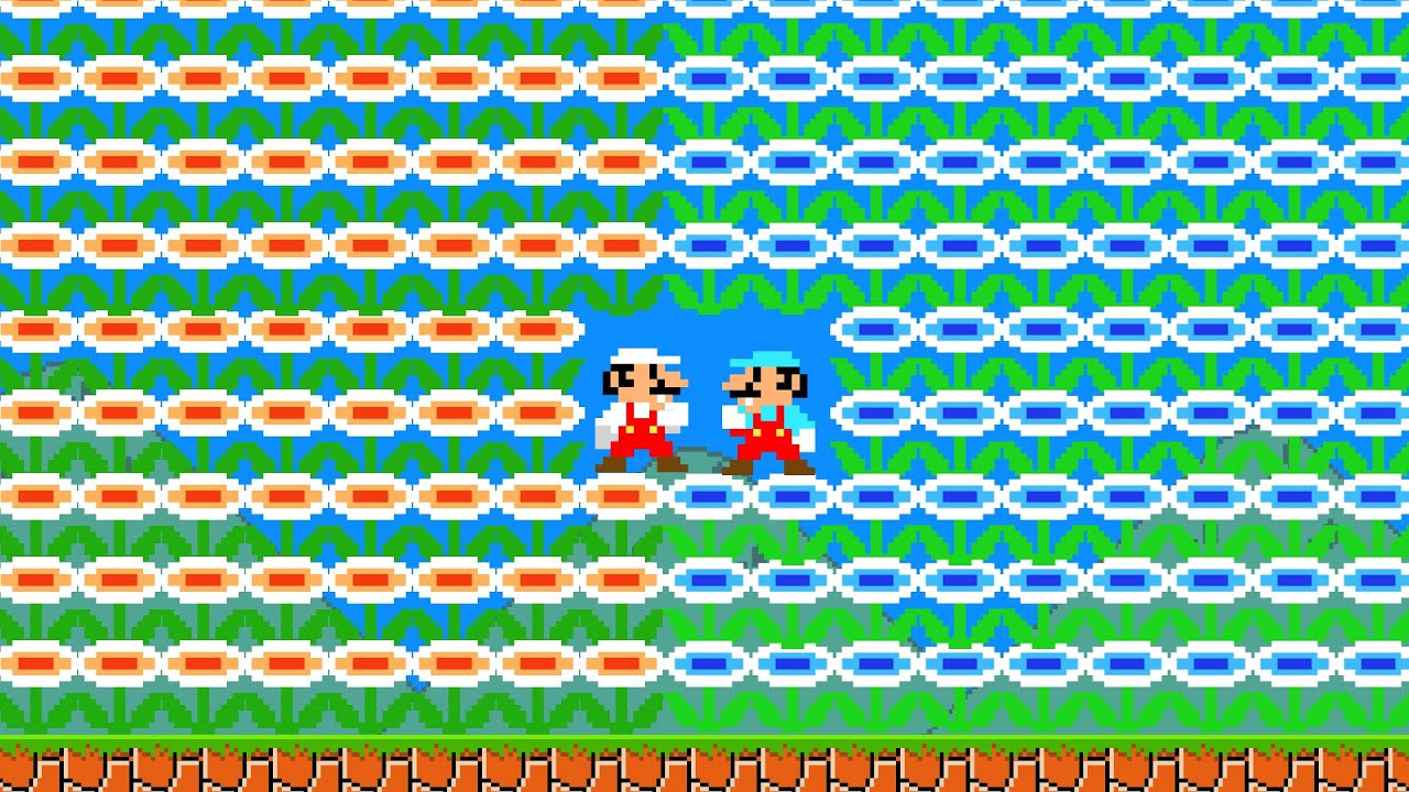 Every time Mario jumps, he gets lots of fire flowers and ice flowers