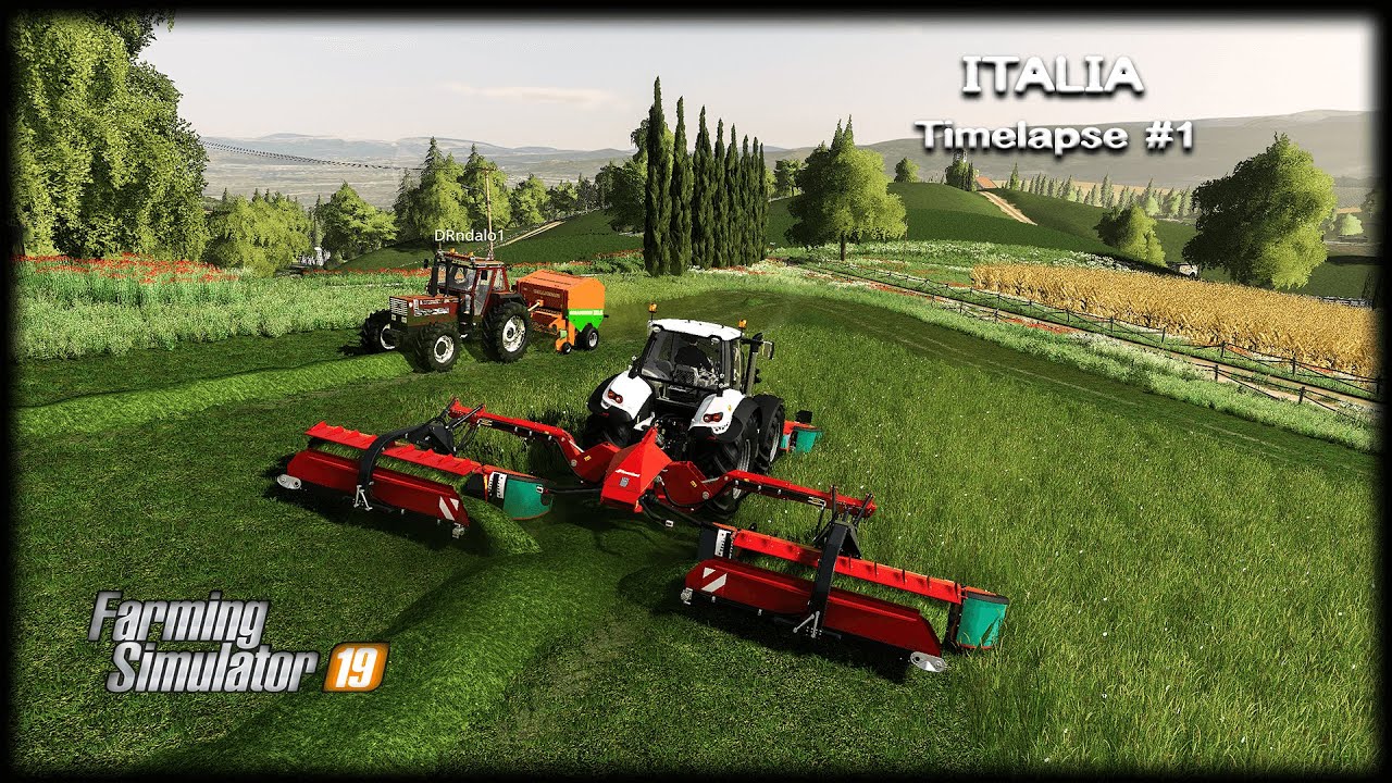 Welcome to Italia. Mowing/baling/wrapping/collecting/tedding grass  | Italia | FS19 Timelapse #1