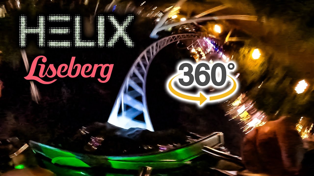 VR 360 Helix Roller Coaster at Night On Ride Font Seat POV Liseberg 2023 08 10