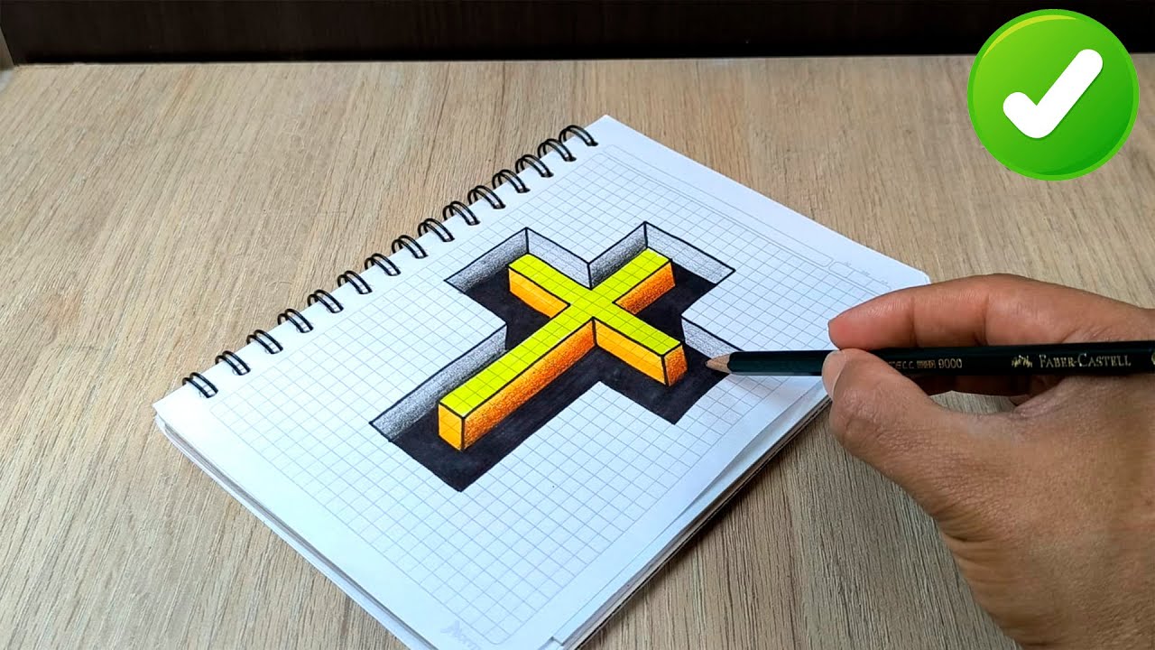Como Hacer en 3D Una CRUZ en Hoja Cuadriculada 🔥 Dibujo 3D