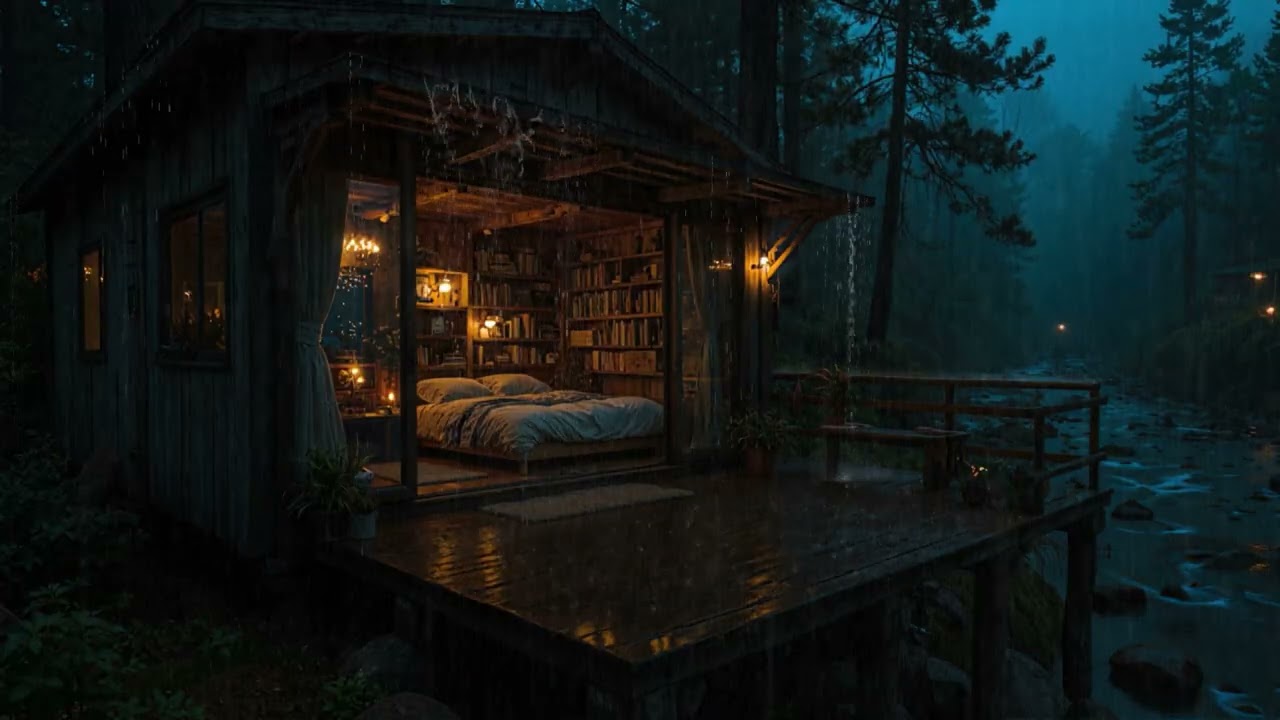 Soft Rain Falling Gently Around a Quiet Cabin in the Woods 🌧️🌲 | Peaceful Sleep Ambience