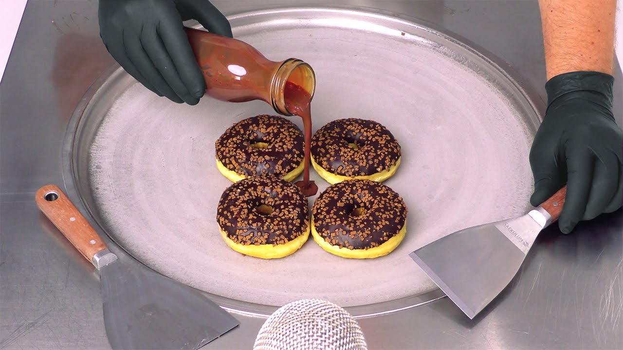 ASMR - Chocolate Donuts Ice Cream Rolls | oddly satisfying Food Art & Ice Cream Decoration to relax