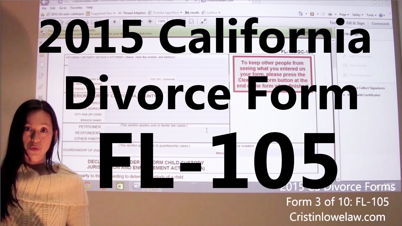 Filing California Divorce Forms: Form 3 of 10 the FL-105