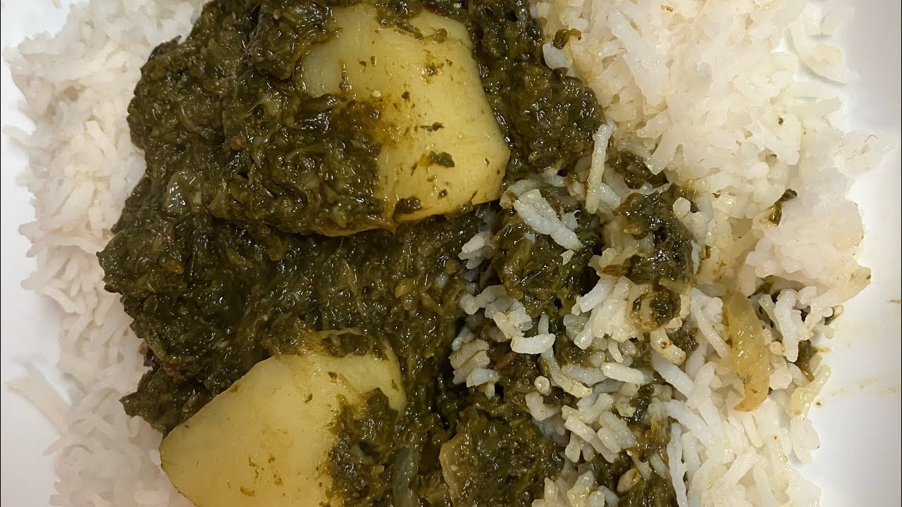 Aloo palak ( potato with spinach ) with white boiled rice 🔥🔥🔥