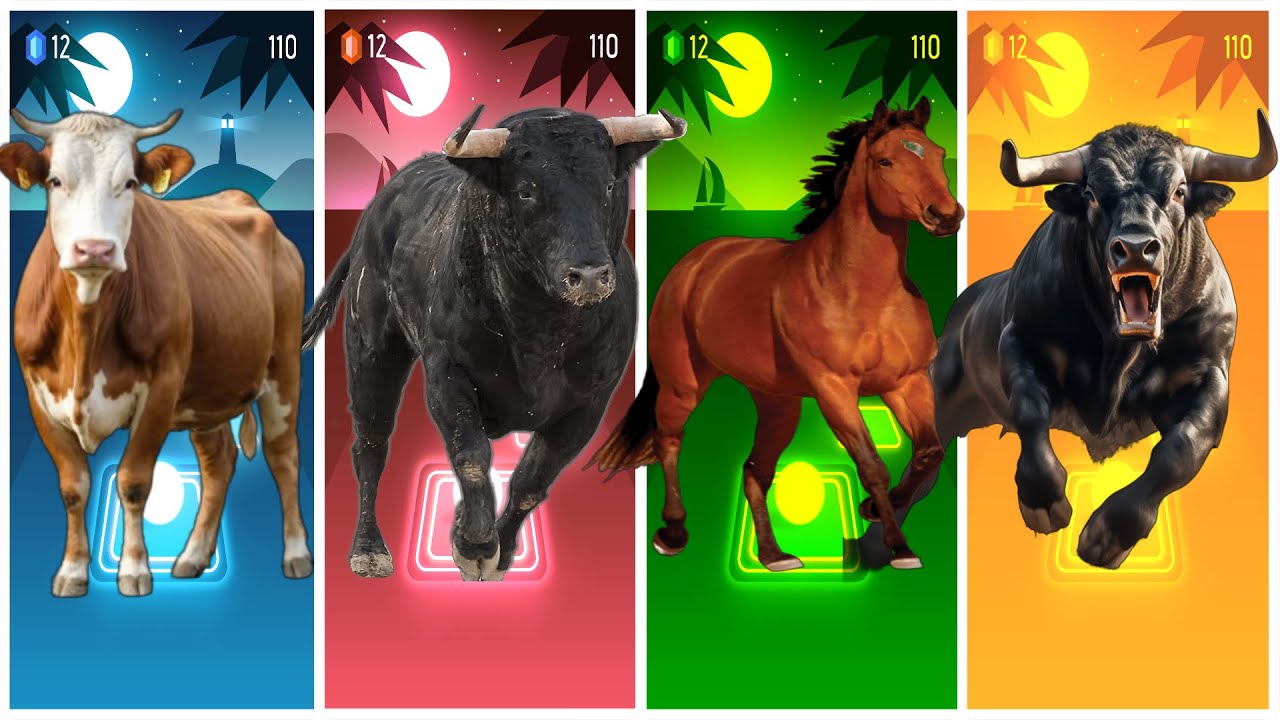 Funny Cow🐂🆚Funny Buffalo🐃🆚Funny Horse🐎🆚Funny Bull🐃🔴Tiles Hop EDM Rush #tileshopedmrush #rhythmgame