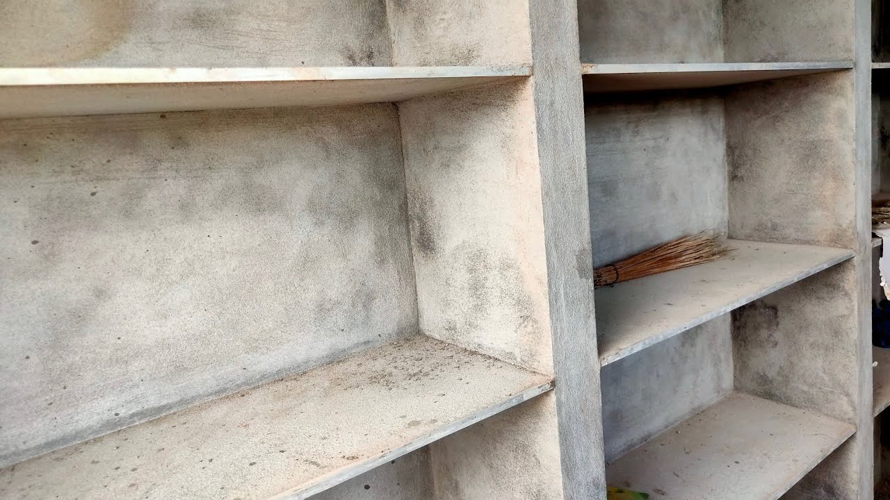 Latest slim cupboard shelves cement sand almira