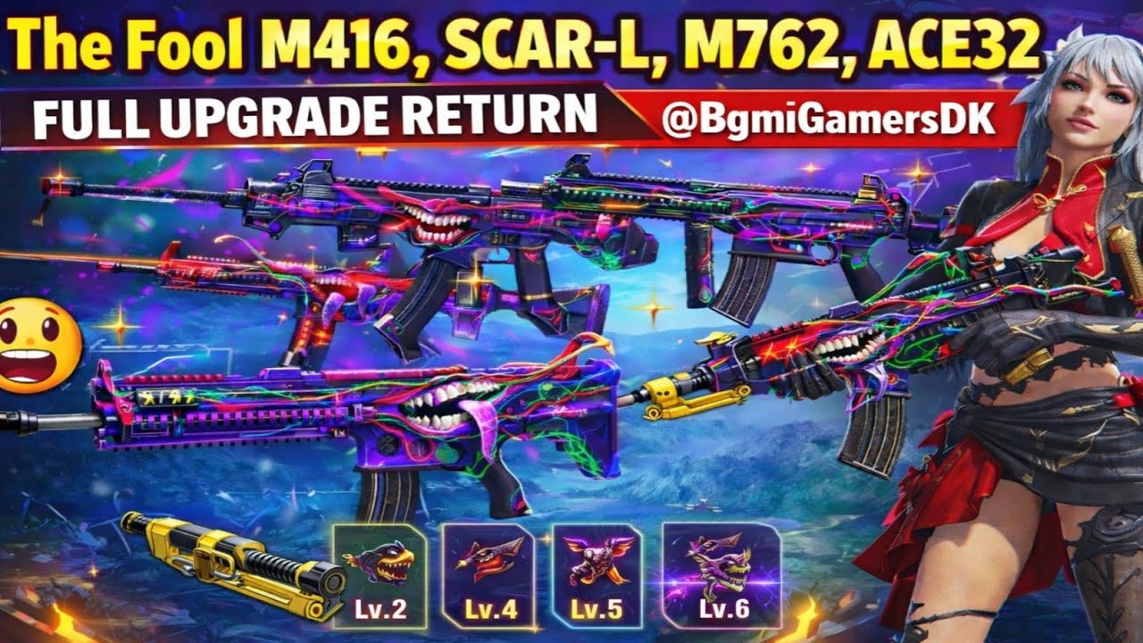 OMG 😱 M416 The Fool Return |  Total 4 Guns Returns Skin Full Upgrade | How to buy m416 The Fool guns