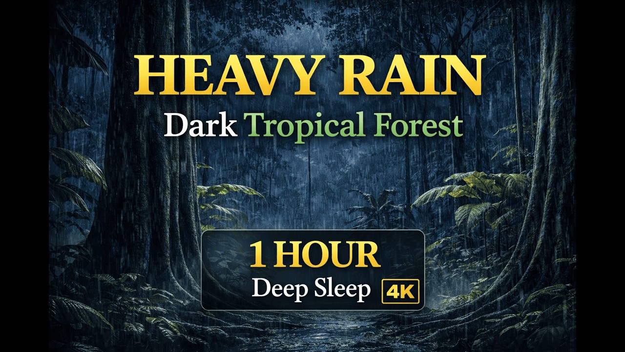 Heavy Rain at Night in Tropical Forest – 1 Hour of Deep Sleep (4K Rain Sounds)