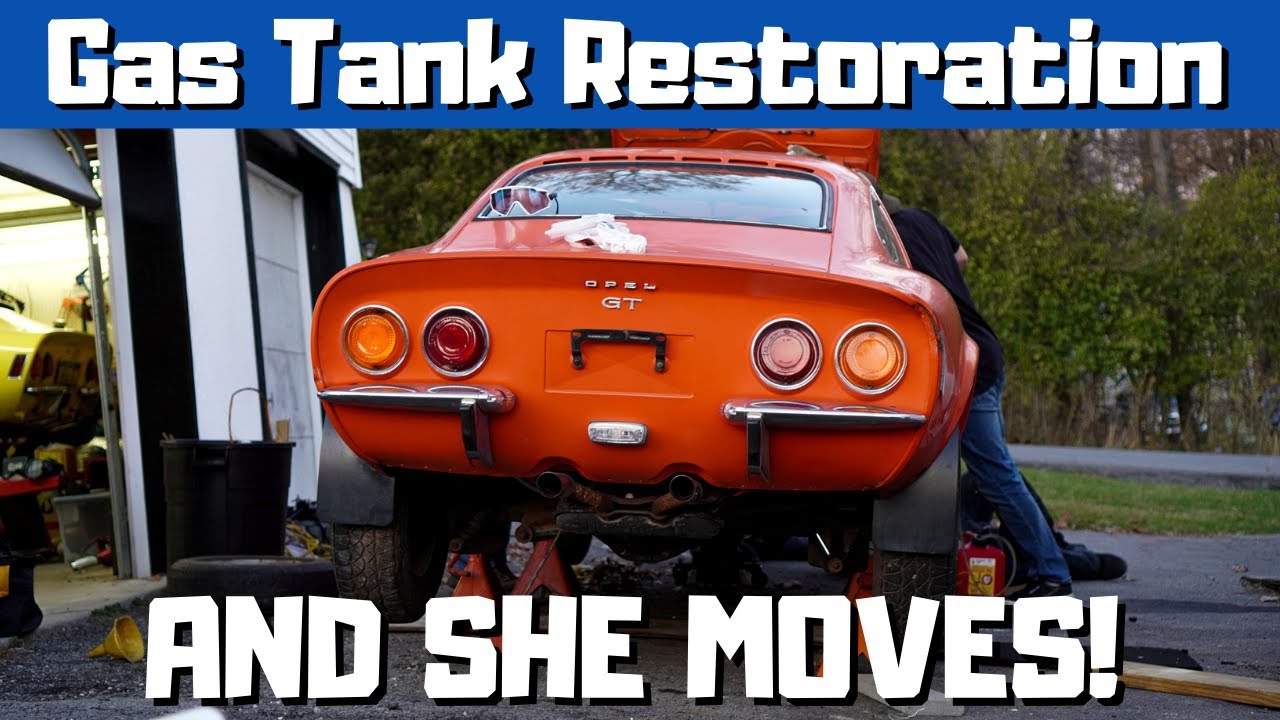 Opel GT gas tank restoration and replacing trans mount