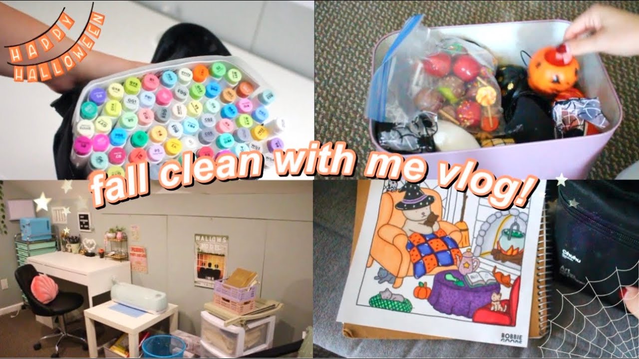 FALL CLEAN WITH ME VLOG! (unboxing ag halloween decor, cleaning my desk, & Ohuhu markers!)