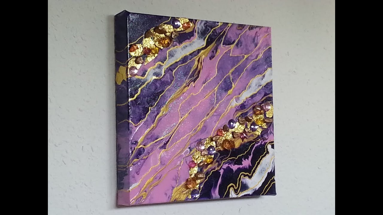 Fliesstechnik mit Acrylfarben - Glanzlack - Blattgold - Schmucksteine -  fluid acrylic painting