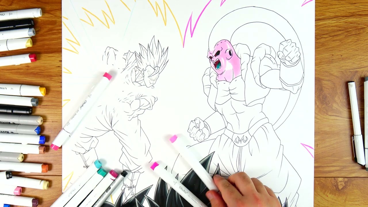 Coloring Goku & Gohan Fusion vs Majin Buu in Real Time - Part 2