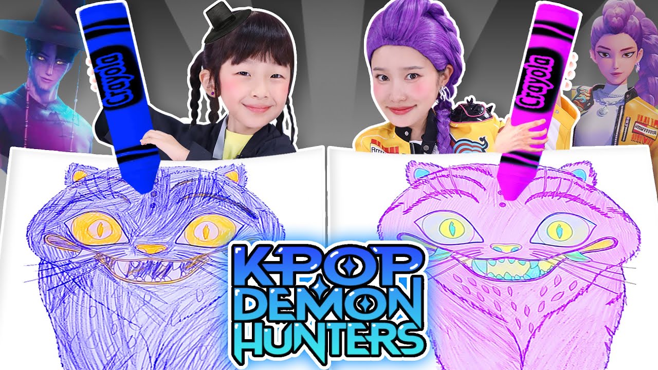[루미vs진우] 지니와 채연이의 케데헌 3마커 챌린지!!🖍️ㅣKpop Demon Hunters Three Marker challengeㅣColoring Game for Kids