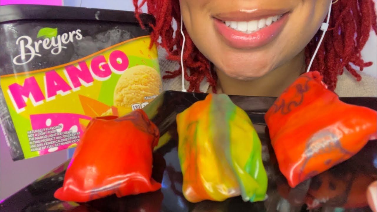 ASMR | tiktok mango ice cream wrapped in frozen fruit roll up 🥭