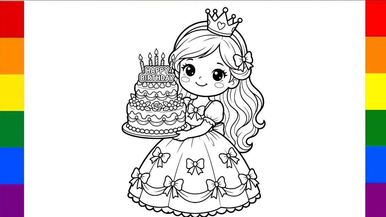 Princess with birthday cake drawing for kids and toddlers | Easy drawings for kids 