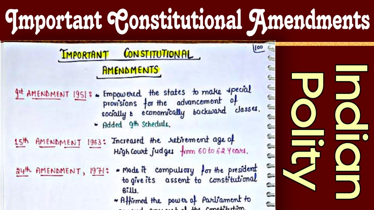 Important Constitutional Amendments || Indian Polity || Handwritten notes || An Aspirant !