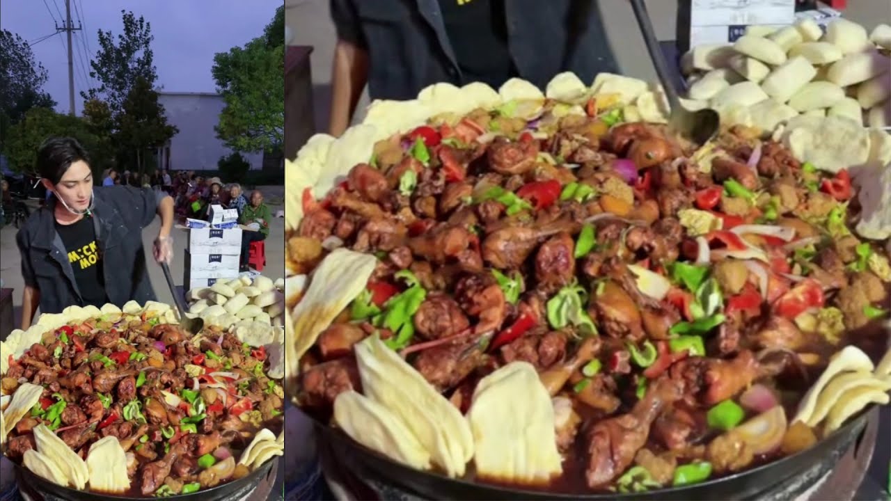A Handsome Chinese Guy Cook Free Meals / Chicken foot Noodles Food for the old on the Street