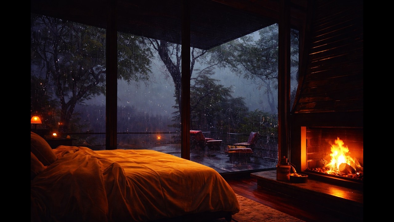 Lluvia y Chimenea Relajante 🌧️ Cozy Rain & Fireplace Sounds for Sleep (8H)