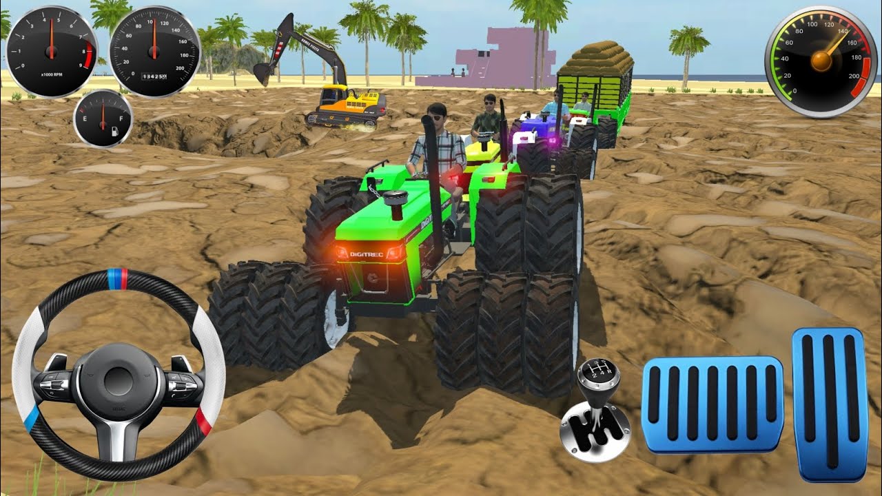 Harvester stuck mud in tractor jcb and rescue in the Harvester #indianvehiclessimulator3dvideos