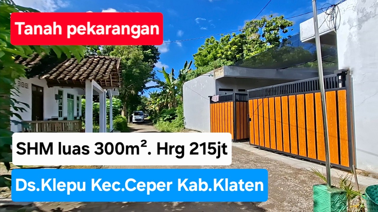 Tanah pekarangan, cocok dibangun kost-kostan. SHM luas 300m² hrg 215jt. Lok Ds.Klepu, Ceper, Klaten
