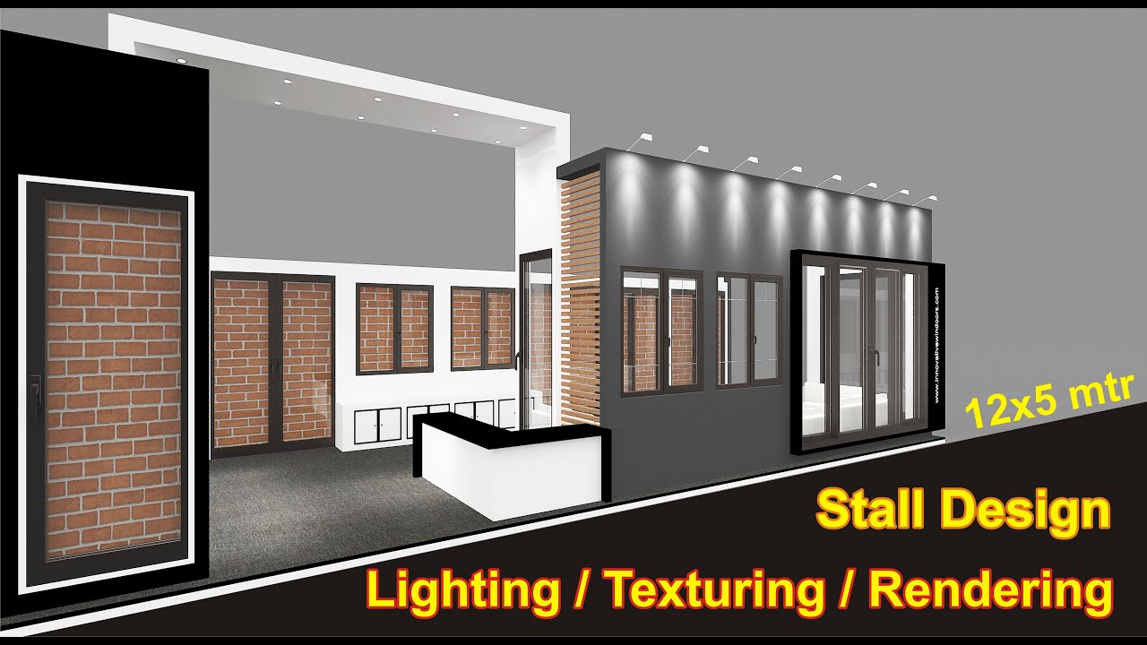 Stall designing I 12x5 mtr 3 side open stall design I Stall render Setting I Stall light Setting