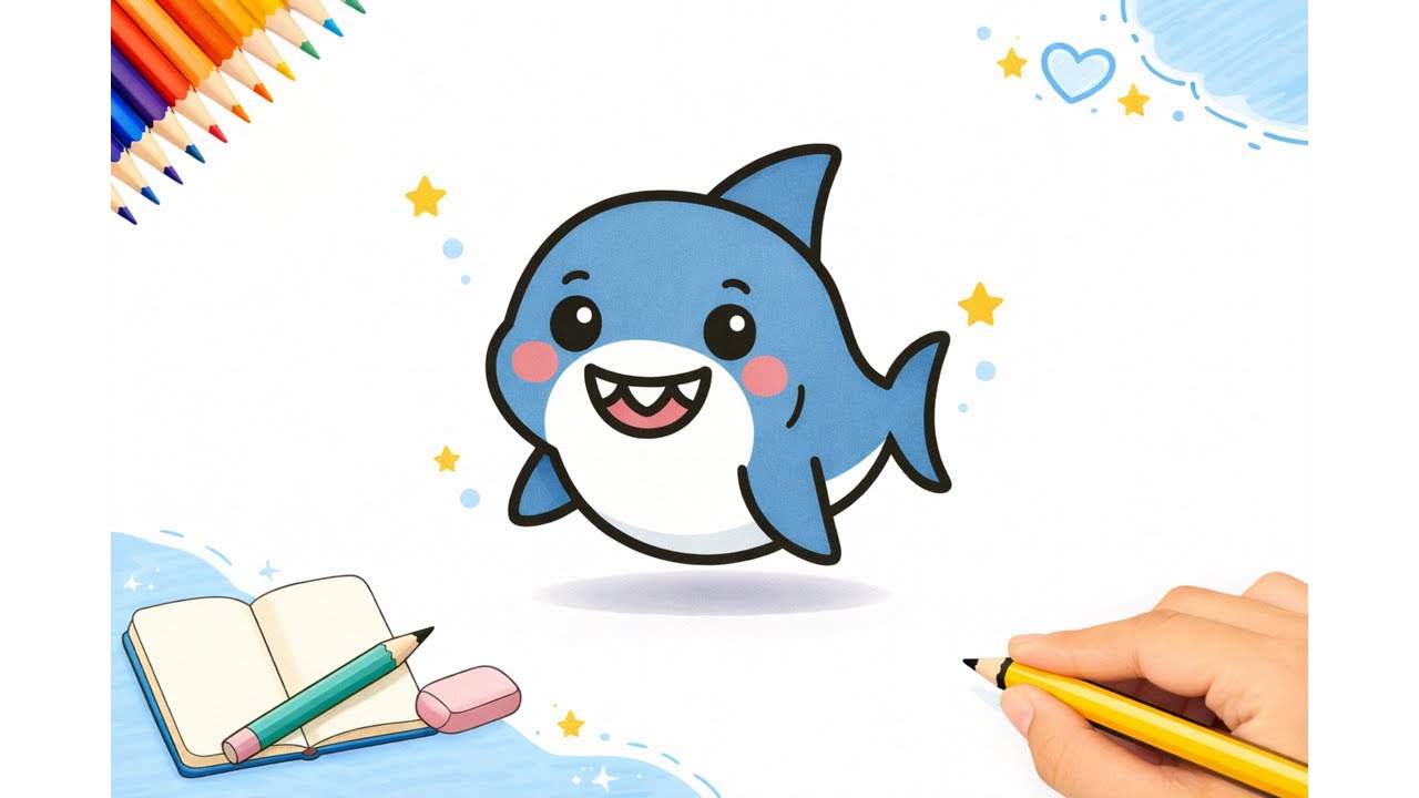 How To Draw A Cute SHARK Step By Step | The Simple Studio