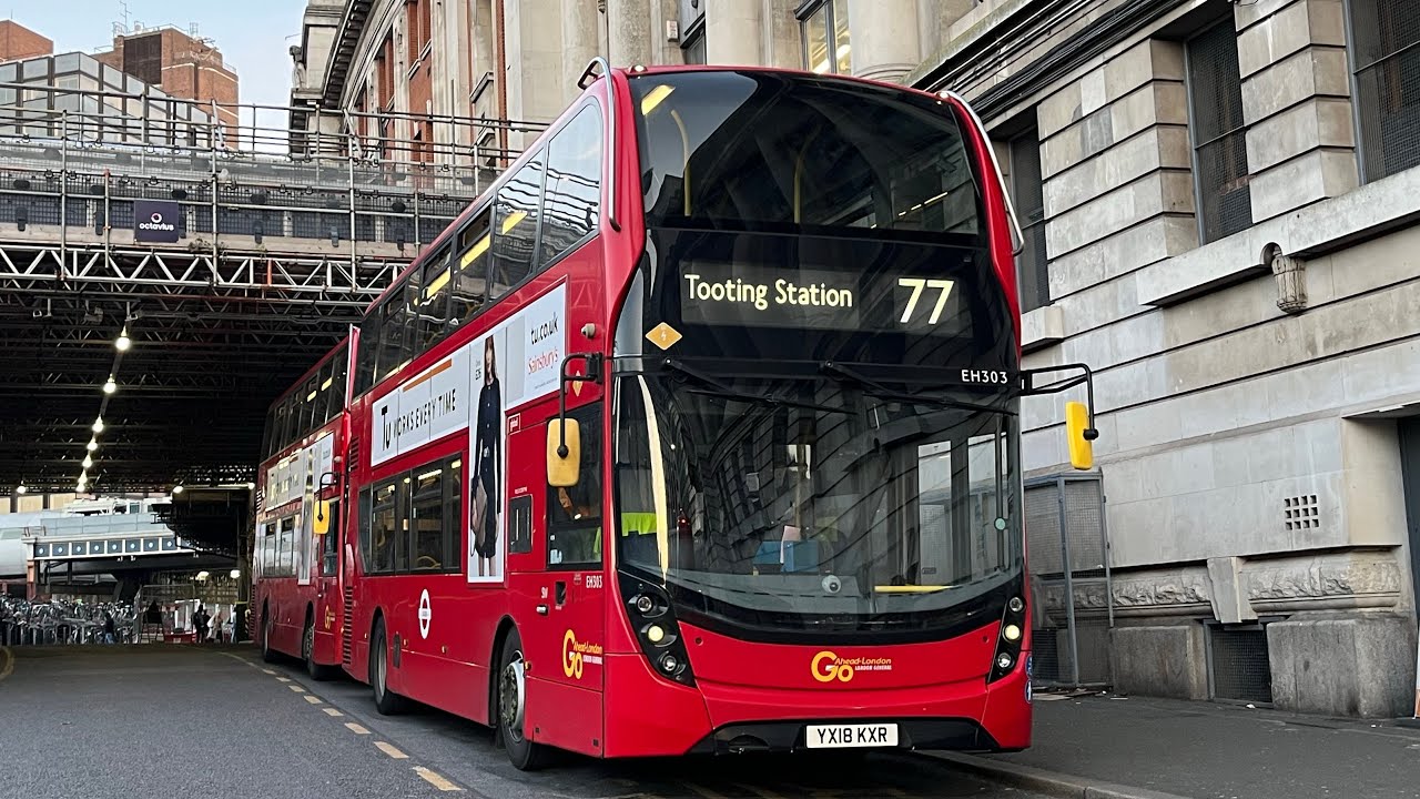 Full Route Visual. Route 77: Waterloo - Tooting Station | Enviro400MMC EH303 YX18 KXR