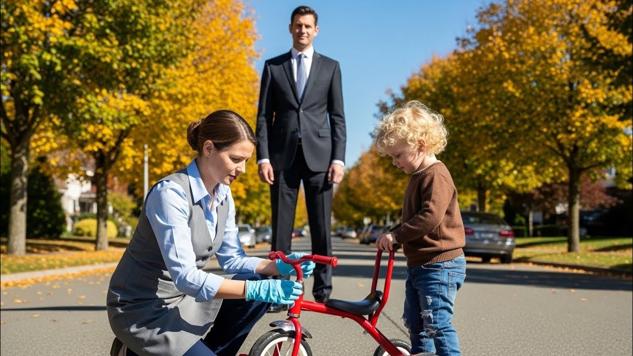 UNA LIMPIADORA ARREGLÓ LA BICI DE UN NIÑO TRISTE, SIN SABER QUE SU PADRE MILLONARIO MIRABA...