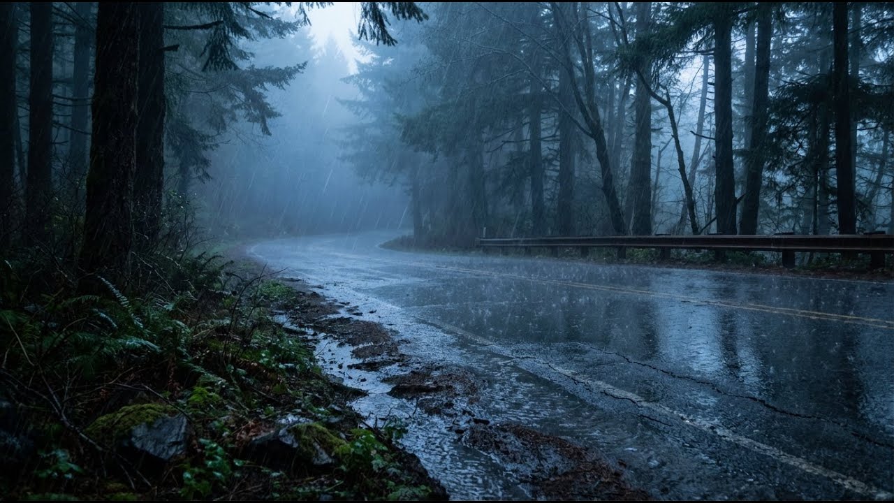 Rain Sounds For Sleeping 99% | Dark Forest Road Rain Ambience for Sleep