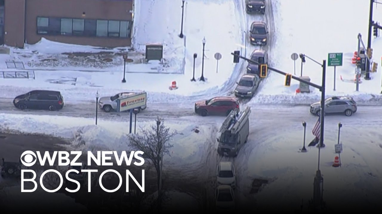 Snow-covered streets make travel difficult in Brockton after blizzard