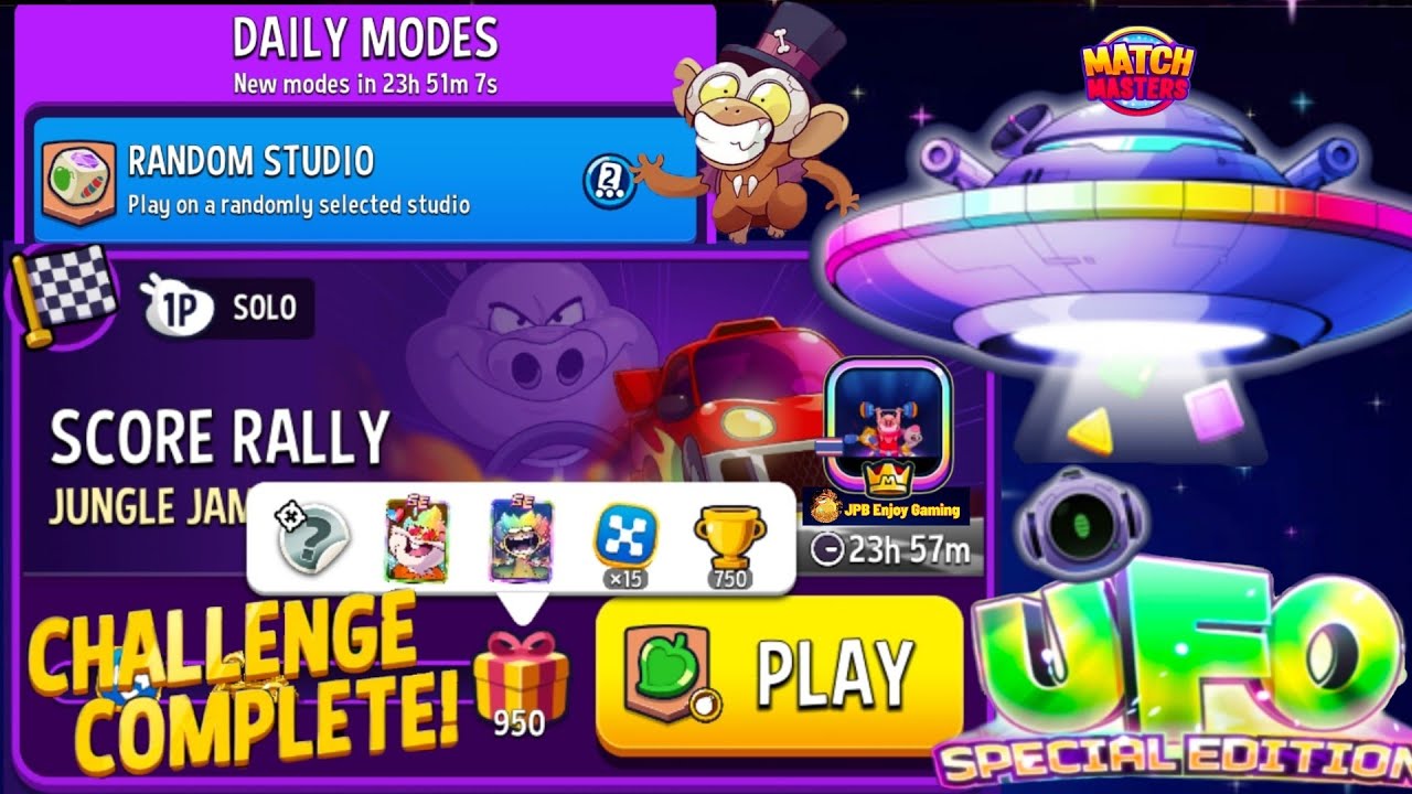 Jungle Jam+Bombs Away Solo Challenge Score Rally 950 Score/ Random Studio Daily Mode /Match Masters