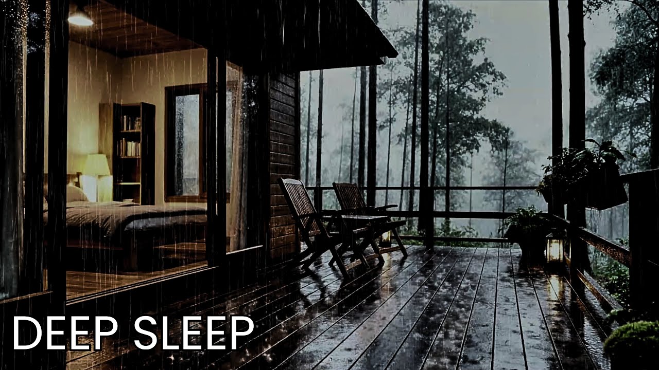 Heavy Rain at Night 🌙 Perfect Sleep Sounds in a Quiet Forest Cabin