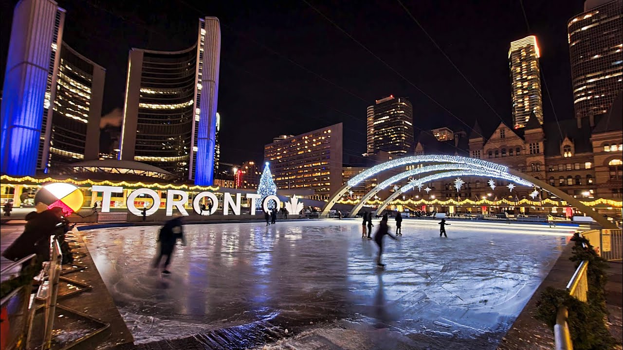 Toronto Nathan Phillips Square Skating & Xmas Tree on December 6, 2020