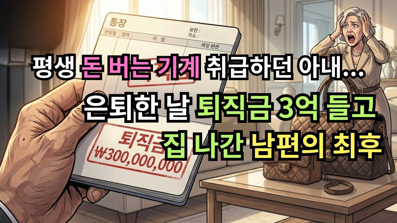 평생 돈 버는 기계 취급하던 아내... 은퇴한 날 퇴직금 3억 들고 집 나간 남편의 최후 (사이다/졸혼)